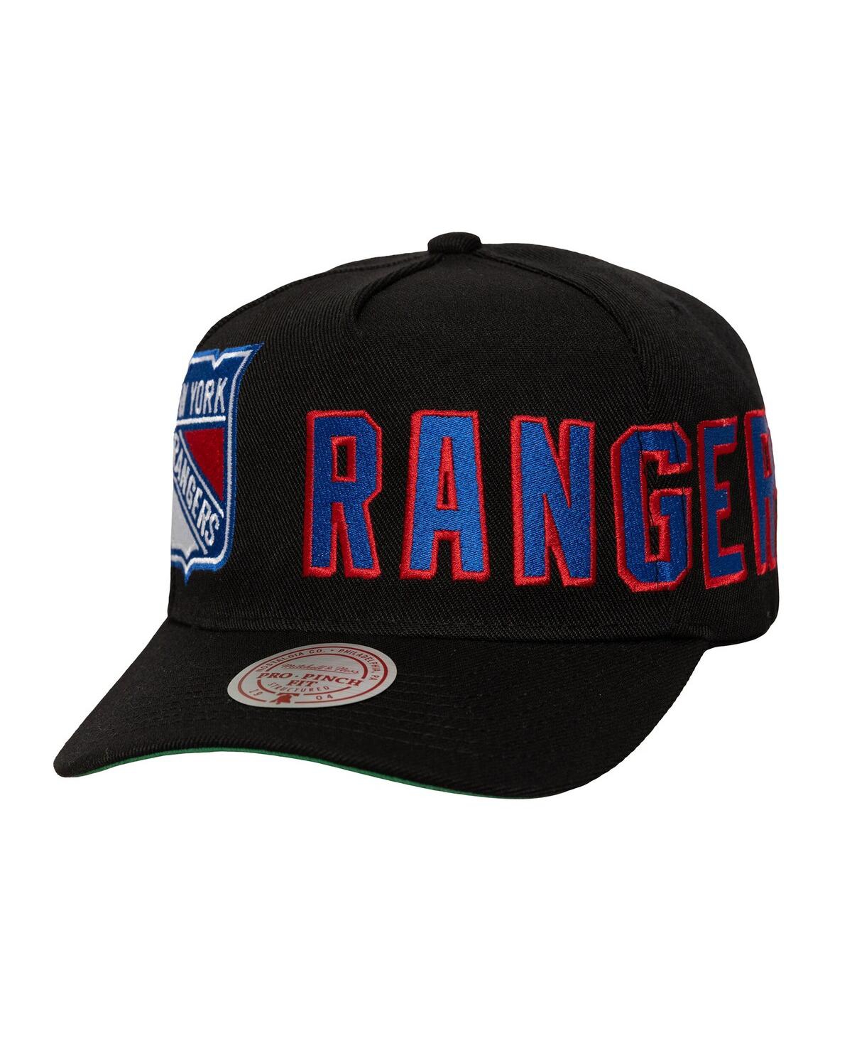 Mitchell & Ness Men's Black New York Rangers Busted Logo Wordmark Wrap-Around Pro Pinch Adjustable Hat
