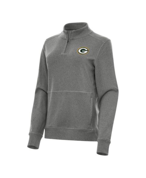 Женские куртки Antigua Women's Heather Black Green Bay Packers Crush Quarter-Zip Jacket