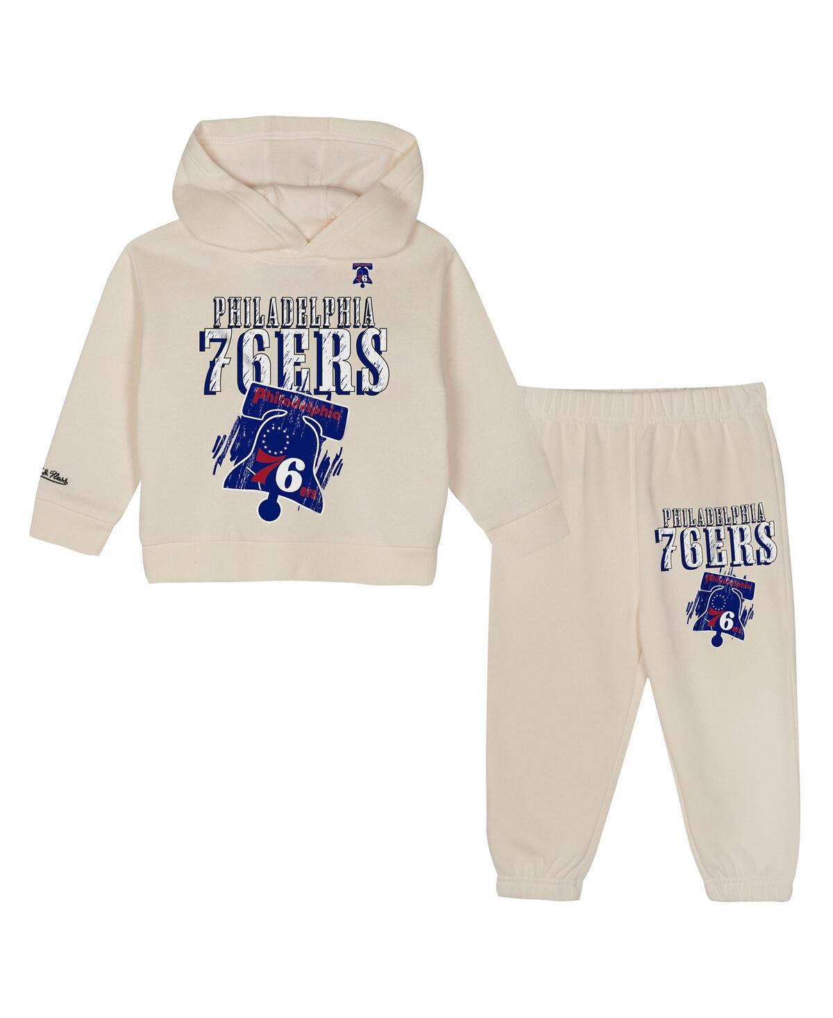 Mitchell & Ness Babies' Toddler 2-piece Cream Philadelphia 76ers Hang Time Oversized Pullover Hoodie And Pants Set In White