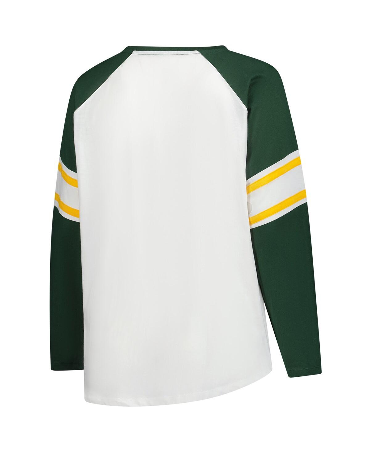 Fanatics Women's White/green Green Bay Packers Redzone Blitz Package Raglan Lace-up V-neck Long Sleeve T-shir In Multi