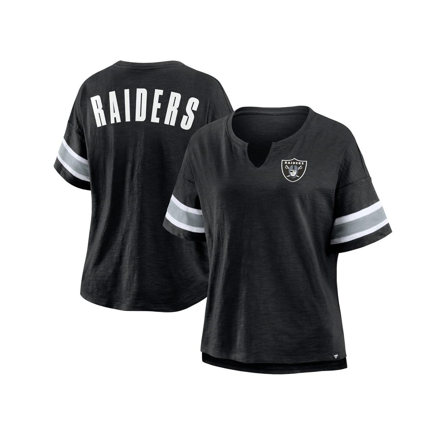Women's Black Las Vegas Raiders Plus Size Redzone Notch Neck T-Shirt