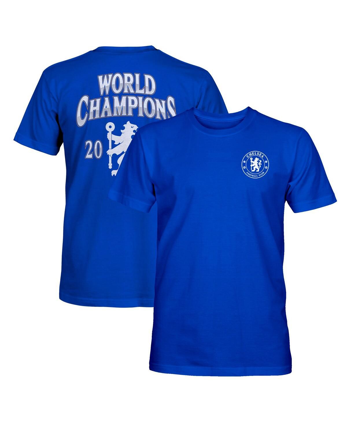 Мужская синяя футболка Chelsea 2025 World Champions Rampant с надписью 