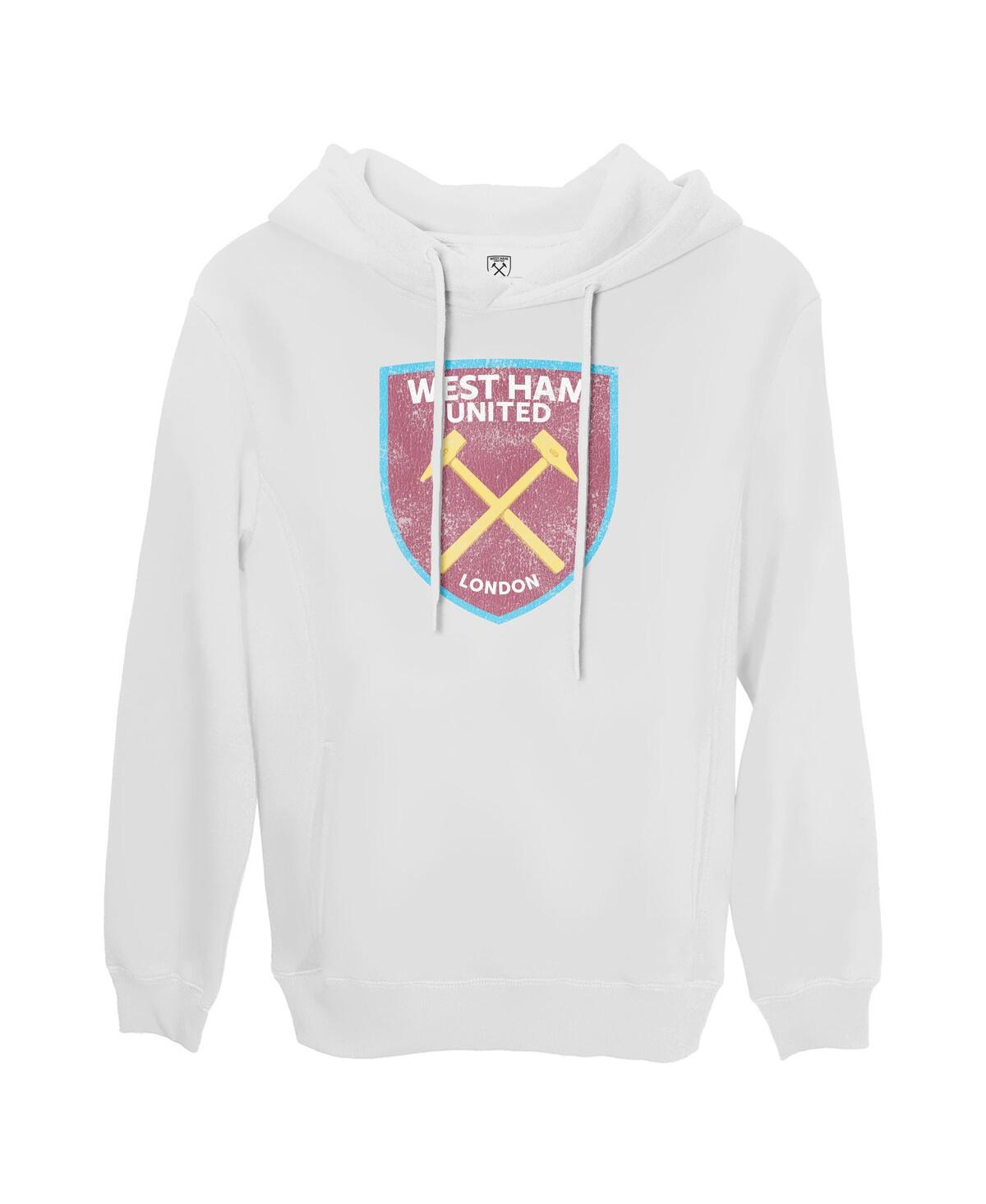 1863fc Men's White West Ham United Color Badge Fleece Pullover Hoodie In White