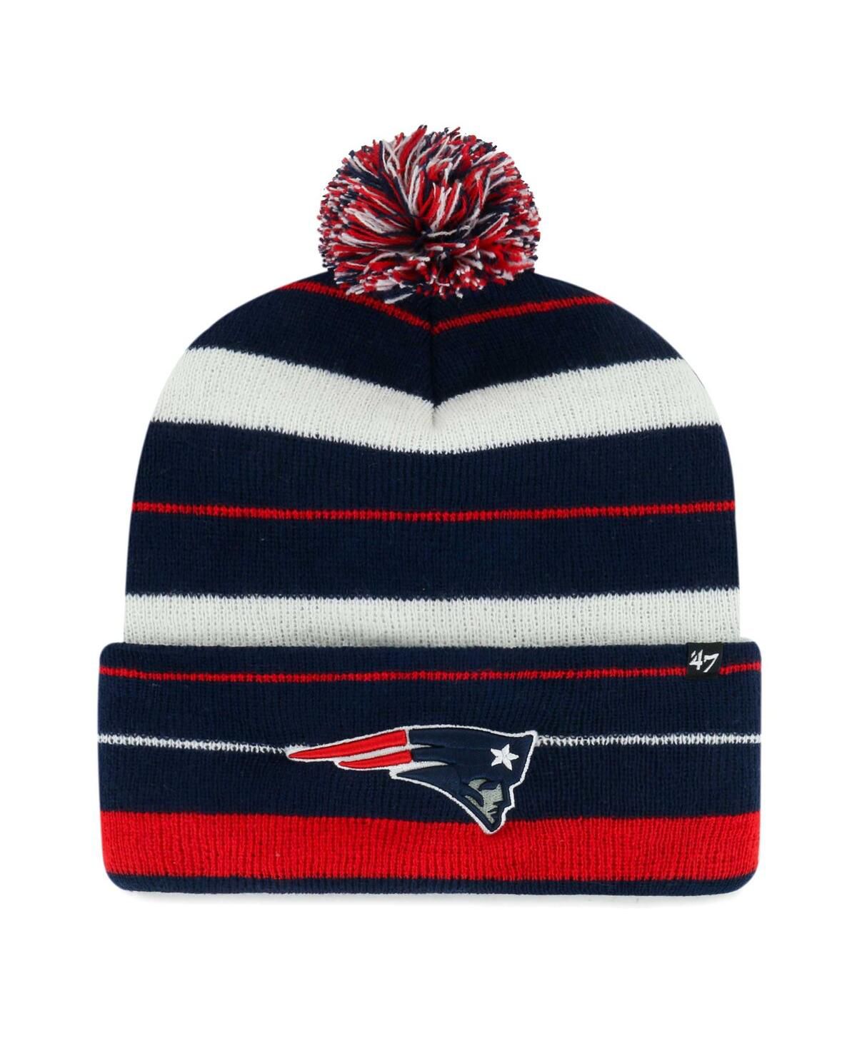 Мужская темно-синяя шапка New England Patriots Powerline с вязаным помпоном на манжетах и шапкой-ушанкой