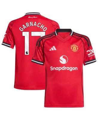 adidas - Big Boys and Girls Alejandro Garnacha Red Manchester United Home 2025/26 Replica Player Jersey