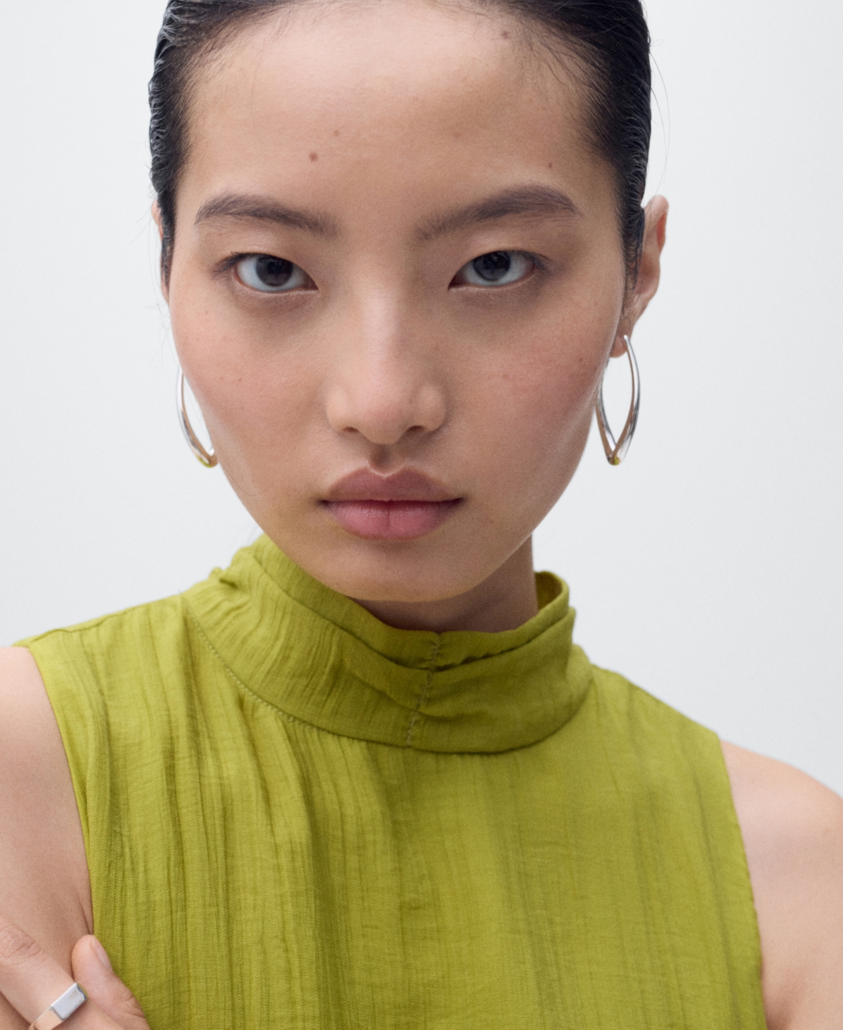 Mango Mock Neck Sleeveless Trapeze Dress In Green