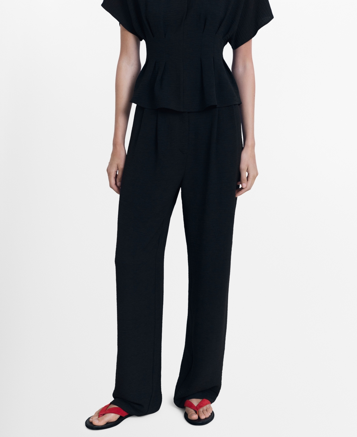 Mango Straight Fit Pleated Pants In Black