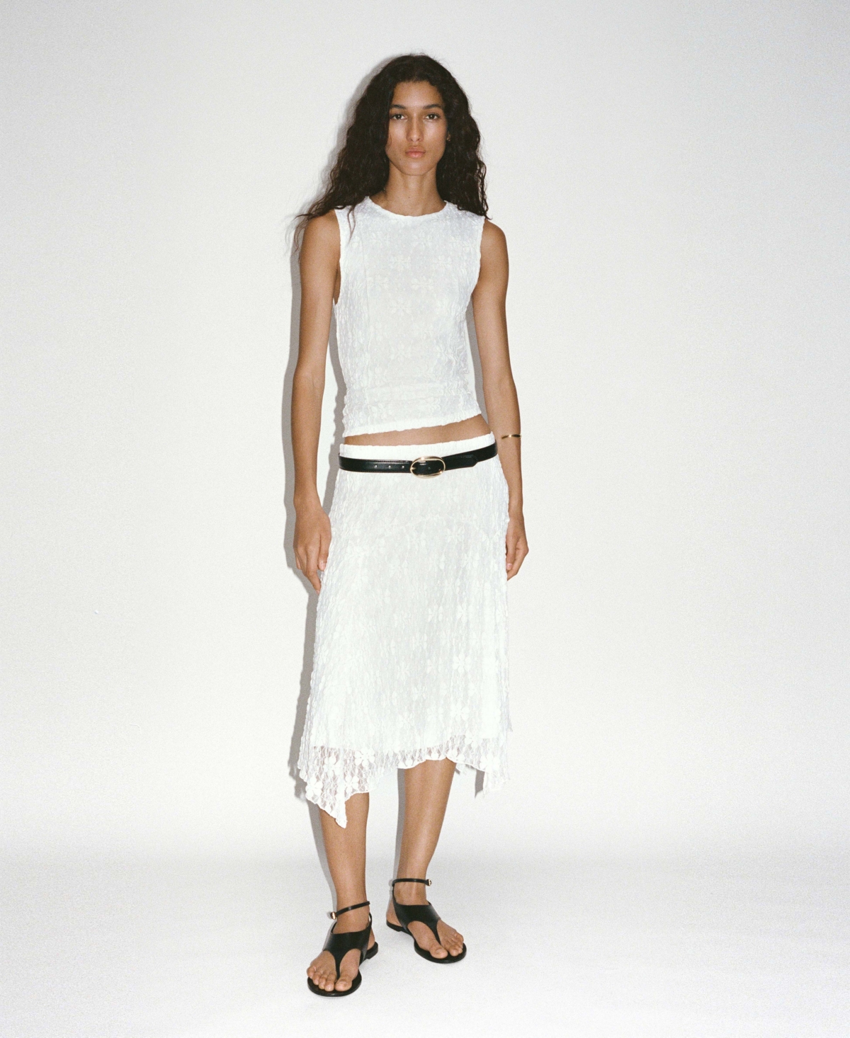 Mango Lace Midi Skirt In White