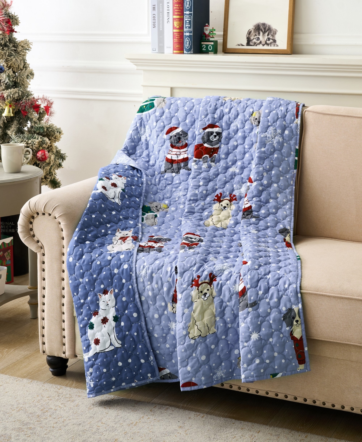 Greenland Home Fashions Winter Whiskers Pet Lover's Reversible Holiday Throw, 50" X 60" In Blue