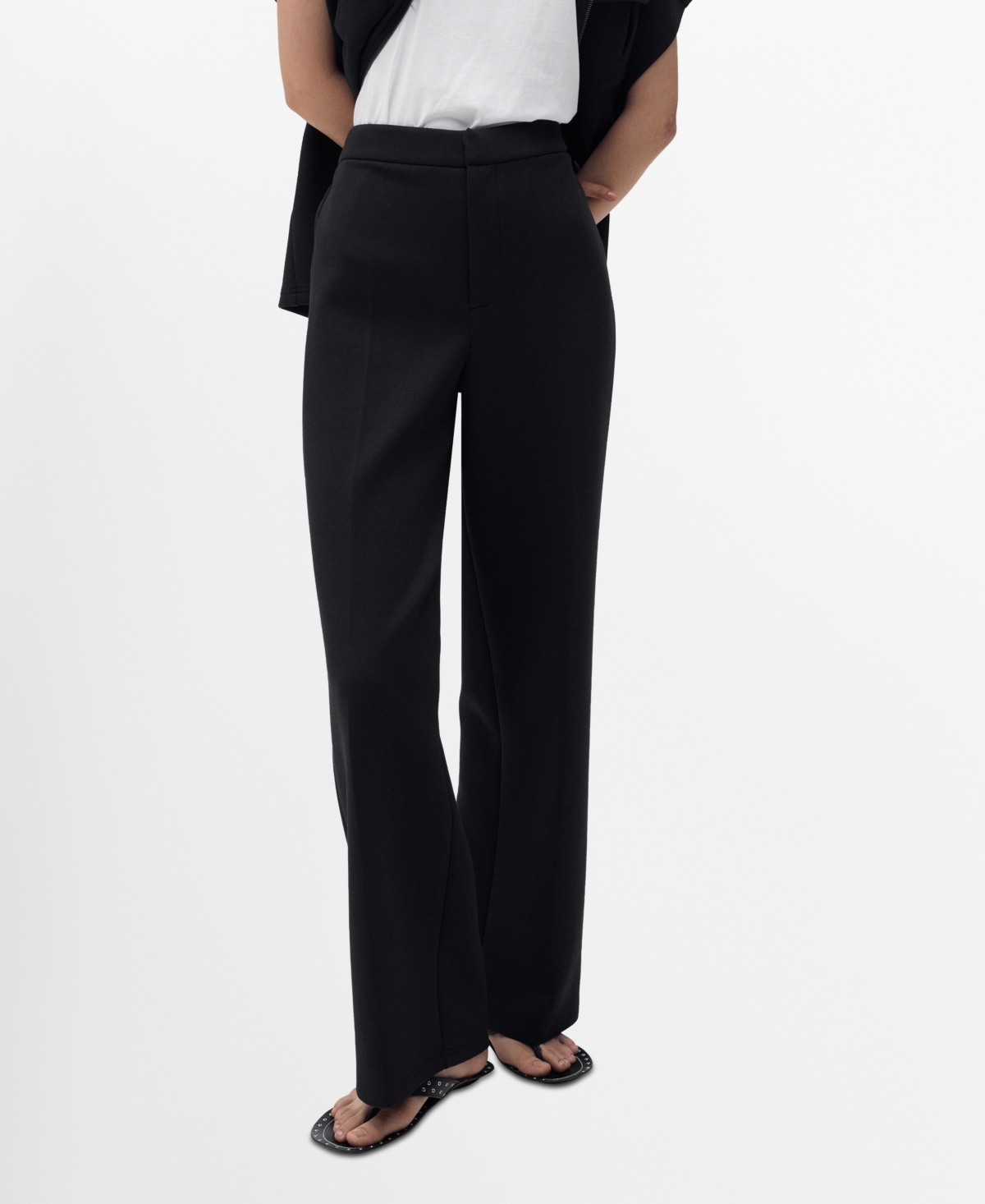Mango Cotton Blend Straight Leg Pants In Black