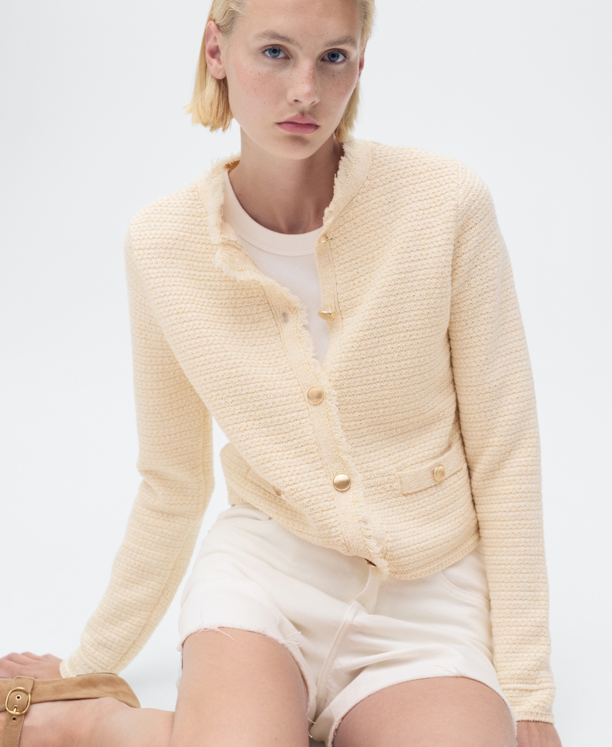 Mango Knitted Cardigan With Frayed Ends In Pink