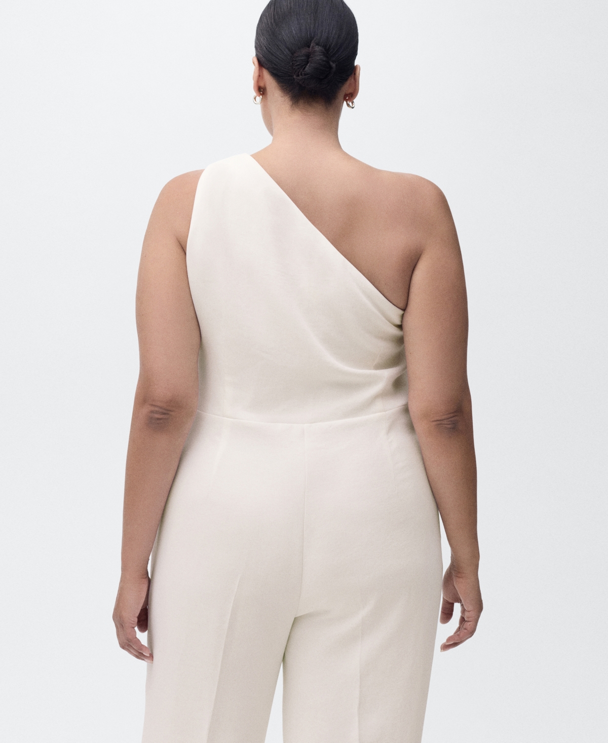 Mango Long Jumpsuit With Asymmetrical Neck In White
