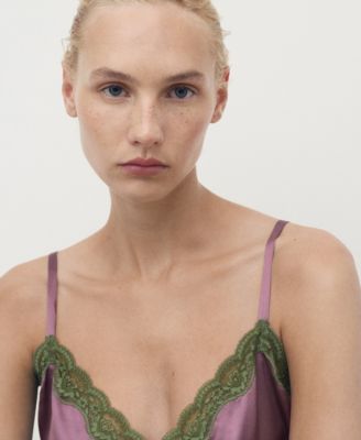 Women's Contrasting Lace Silk Top