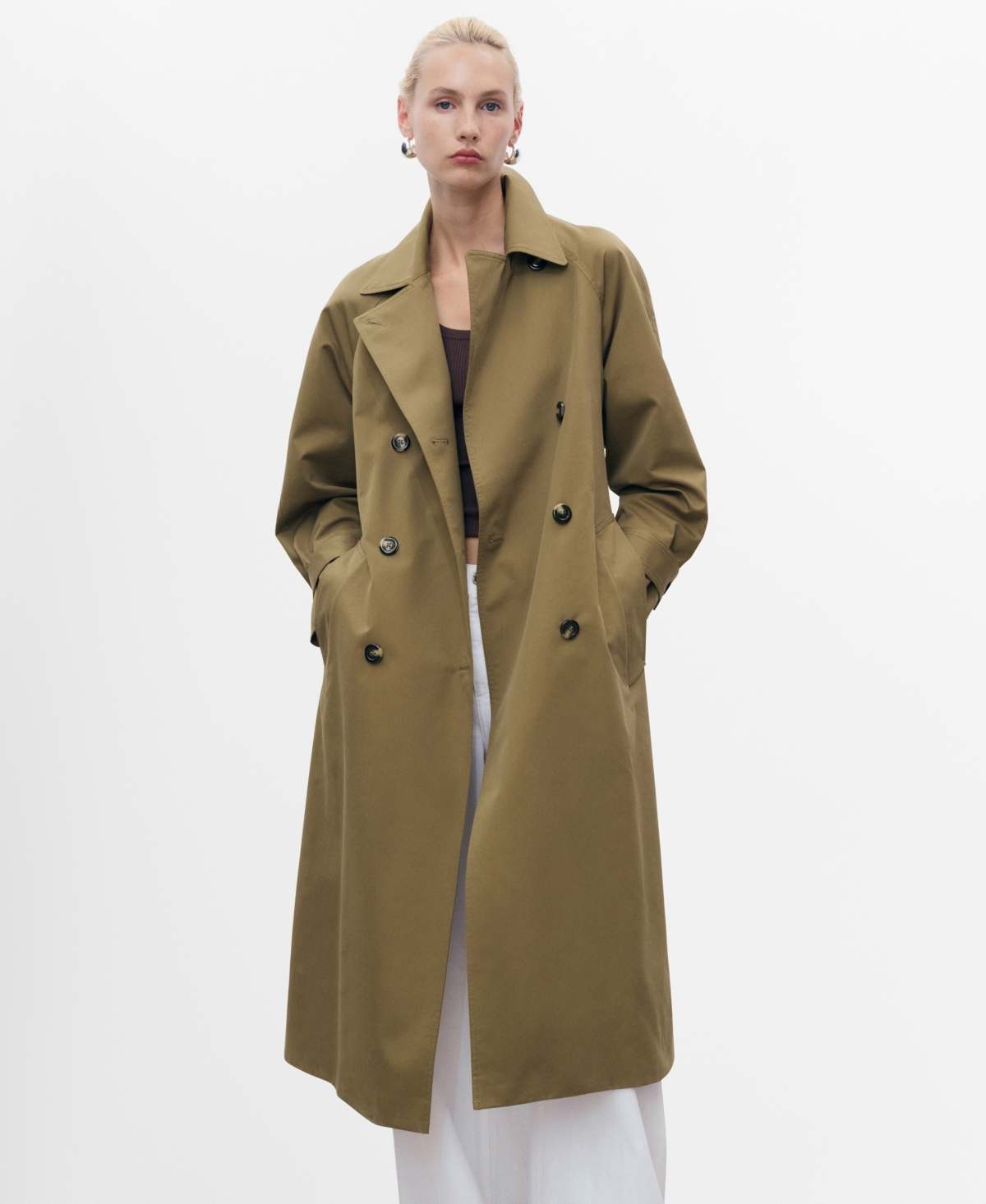 Mango Women's Long Double-breasted Trench Coat In Brown