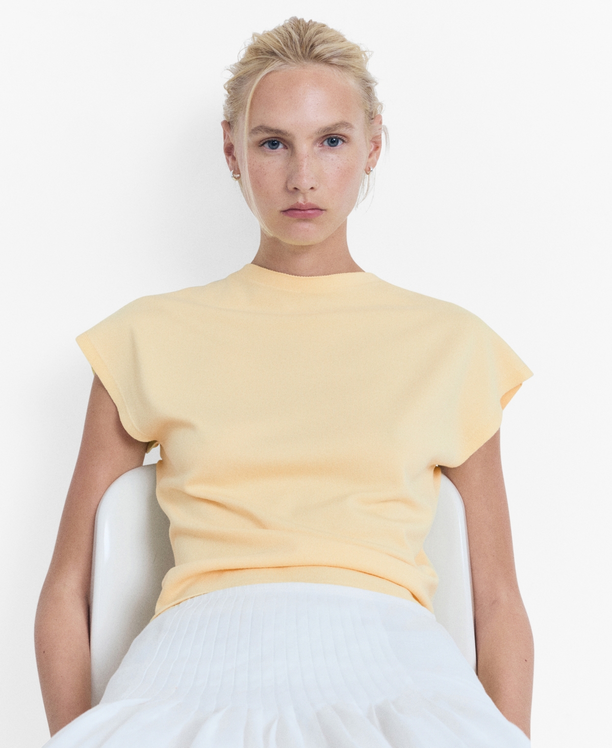Mango Fine Knit Short Sleeve T-shirt In Yellow