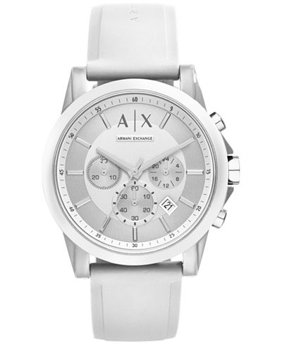 A|X Armani Exchange Unisex Chronograph White Silicone Strap Watch 44mm ...