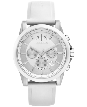 image of AX Armani Exchange Unisex Chronograph White Silicone Strap Watch 44mm AX1325
