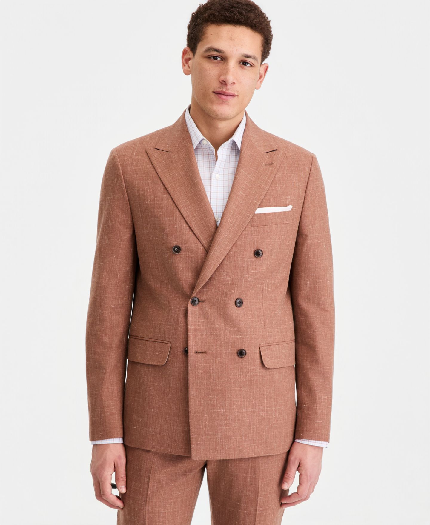 Мужская куртка Tommy Hilfiger Modern Fit Wool Silk Linen Double-Breasted Suit Separate, цвет: Ржавый — фото 1