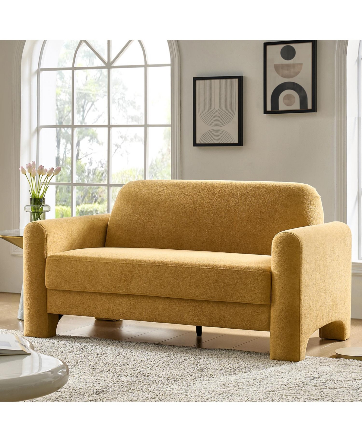 Hulala Home Shelbi 59.5" Modern Curved Chenille Loveseat Sofa