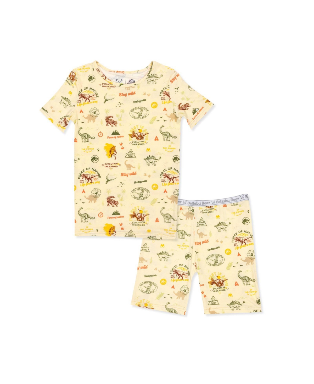 Bellabu Bear Kids Unisex Jurassic Park: Tracker 2-piece Short Sleeve & Shorts Pajama Set In Yellow