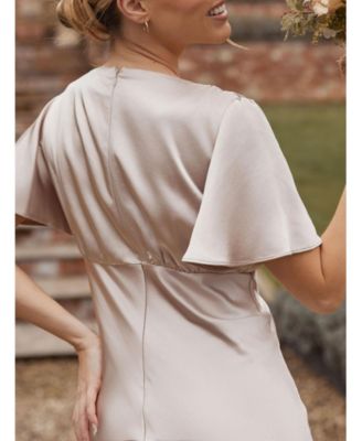 Women's Gathered Bust Satin Bridesmaid Dress