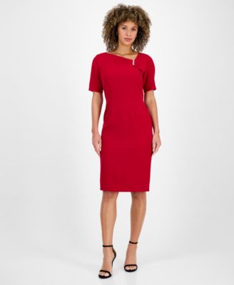 Kasper - Petite Stretch-Crepe Asymmetric Sheath Dress