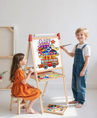 3-in-1 Adjustable Kids Art Easel with Chalkboard, Whiteboard, and Paper Roll