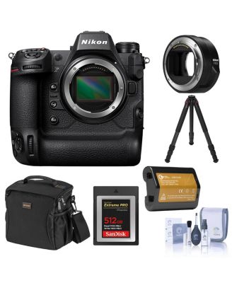 Z9 Mirrorless Camera with FTZ II Mount Adapter, Bundle with 512GB Memory Card, Battery, Tripod and Cleaning Kit