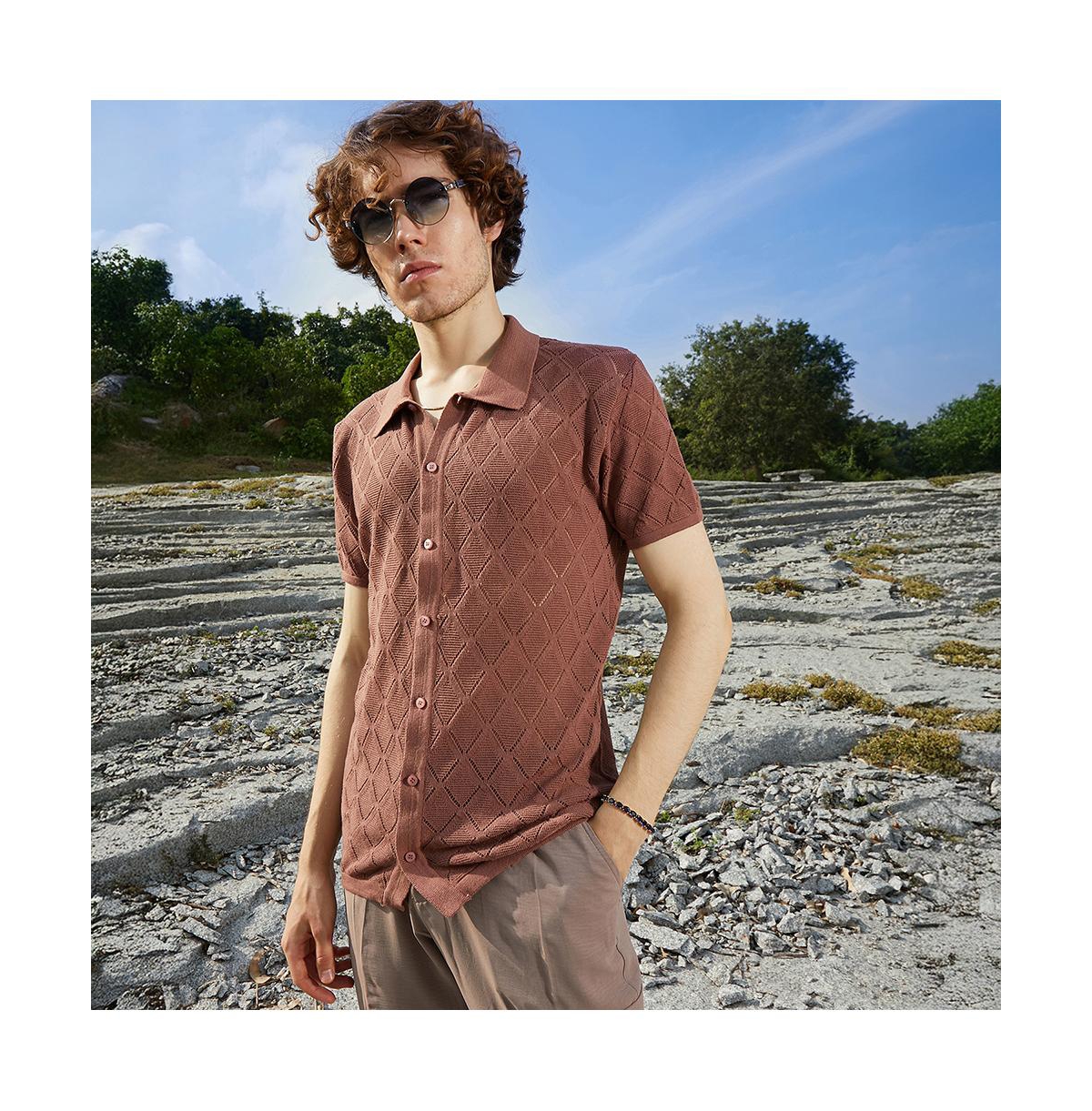 Campus Sutra Men's Rhombus-Knit Slim-Fit Shirt