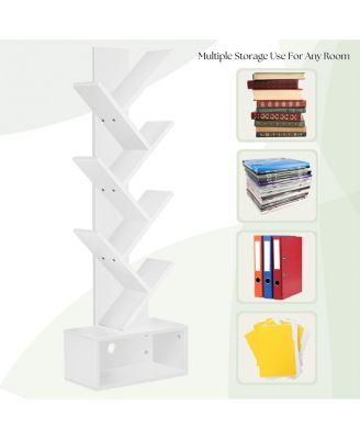 7-Tier Zigzag Tree Bookcase with Open Drawer for Books, Decor, and Accessories - Space-Saving Organizer Unit for Living Room, Bedroom, Office