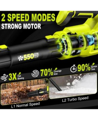 Cordless Leaf Blower, 550CFM (160MPH) Brushless Turbo Blower, 24V High Power Battery Powered Leaf Blowers with 2x4.0Ah Battery & Charger, Electric Blowers Variable Speeds for Garden, Green