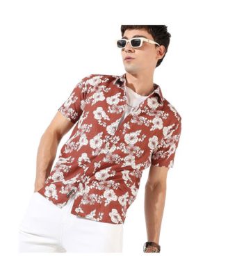 Men's Brown Printed Regular Fit Casual Shirt