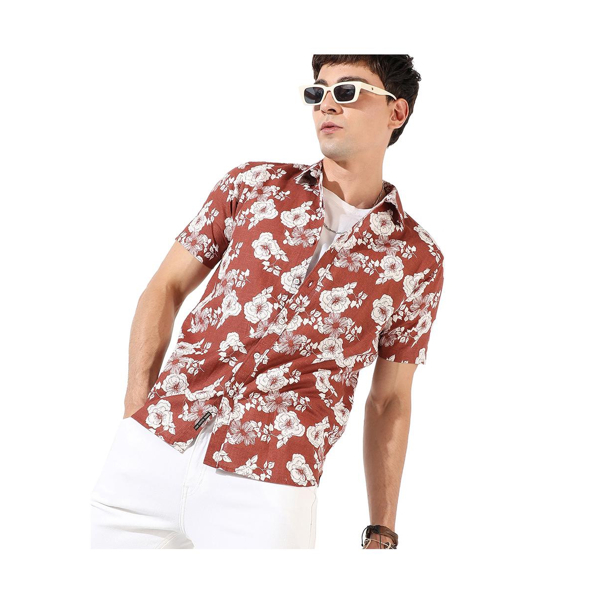 Campus Sutra Men's Brown Printed Regular Fit Casual Shirt