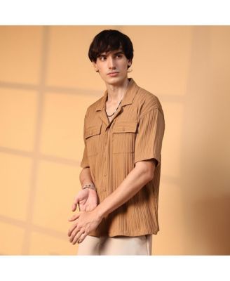 Men's Camel Brown Tactile-Lined Oversized Shirt