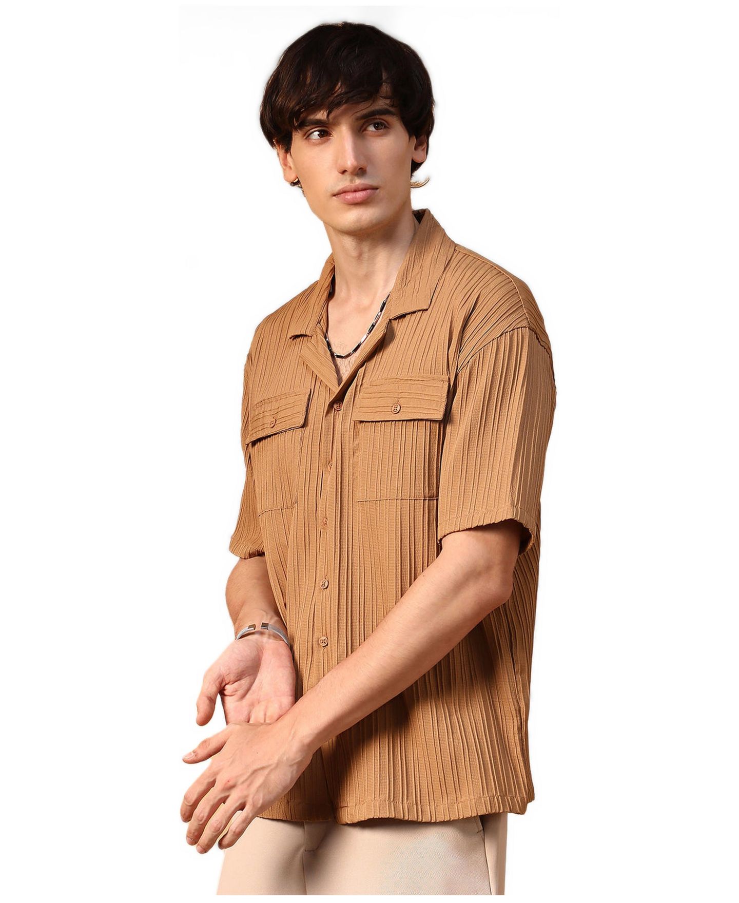 Мужская рубашка Cahoot Campus Sutra Camel Brown Tactile-Lined Oversized, цвет: Коричневый — фото 3