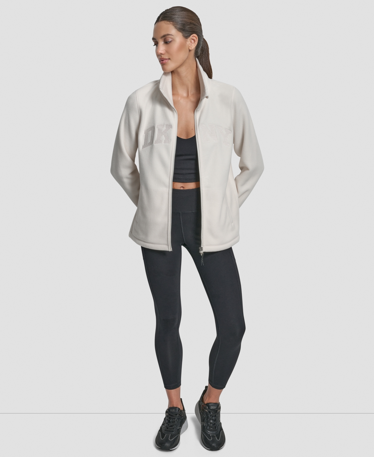 Dkny Women's Full-zip Varsity Logo Top In Neutral