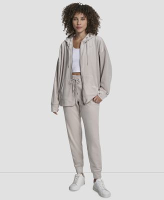 Women's Platinum Velour Rhinestone Logo Slim Fit Joggers