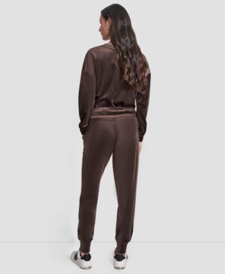 Women's Platinum Velour Rhinestone Logo Slim Fit Joggers