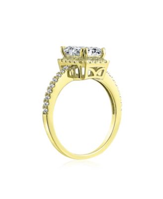 Art Deco Style 3CT Halo CZ Emerald Cut Promise Ring in Rose Gold Plated Sterling Silver