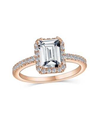 Art Deco Style 3CT Halo CZ Emerald Cut Promise Ring in Rose Gold Plated Sterling Silver