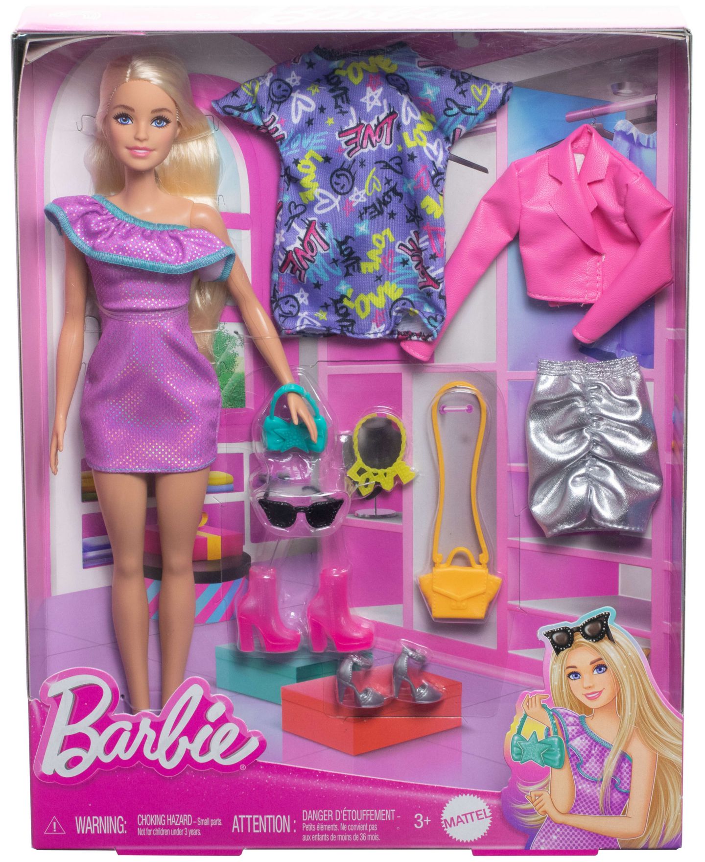 Детская кукла Barbie Fashion Doll with 3 Complete Outfits and Accessories, Ages 3+ — фото 6