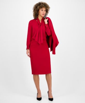 Women's Satin Long-Sleeve Tie-Neck Blouse