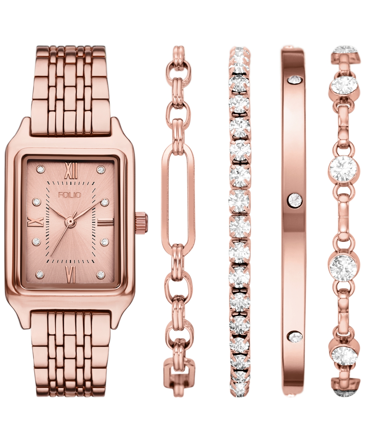 Folio Women's Quartz Three-hand Rose Gold Alloy Watch Set, 30mm In Gold