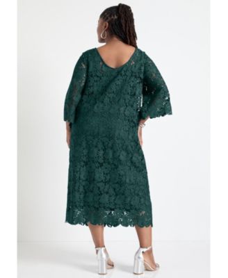 Women's Bell-Sleeve Lace Midi Dress