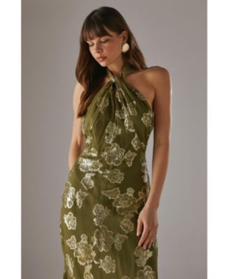 Women's Metallic Chiffon Wrap Front Midi Dress