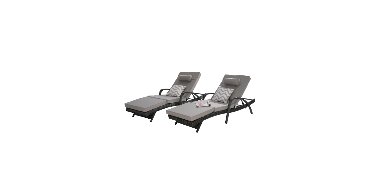Flynama 76 Inch Wicker Reclining Lounge Chair Set of 2 with 600lb Capacity
