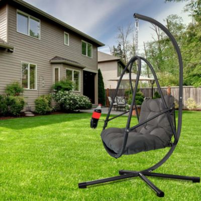 RESEDA Swivel Patio Egg Chair Basket Shape Outdoor Rattan Swivel Chair with Water Resistant Cushions