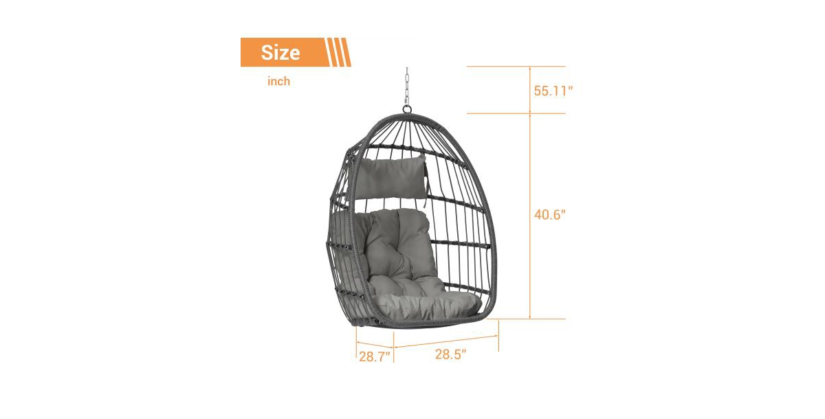 Flynama 55 Inch Dark Gray Rattan Egg Swing Chair with Stand and Deep Gray Cushion