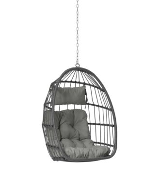 RESEDA Swivel Patio Egg Chair Basket Shape Outdoor Rattan Swivel Chair with Water Resistant Cushions