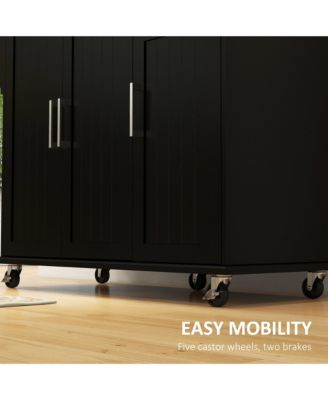 Black Rolling Kitchen Island with Drawers and Spice Rack
